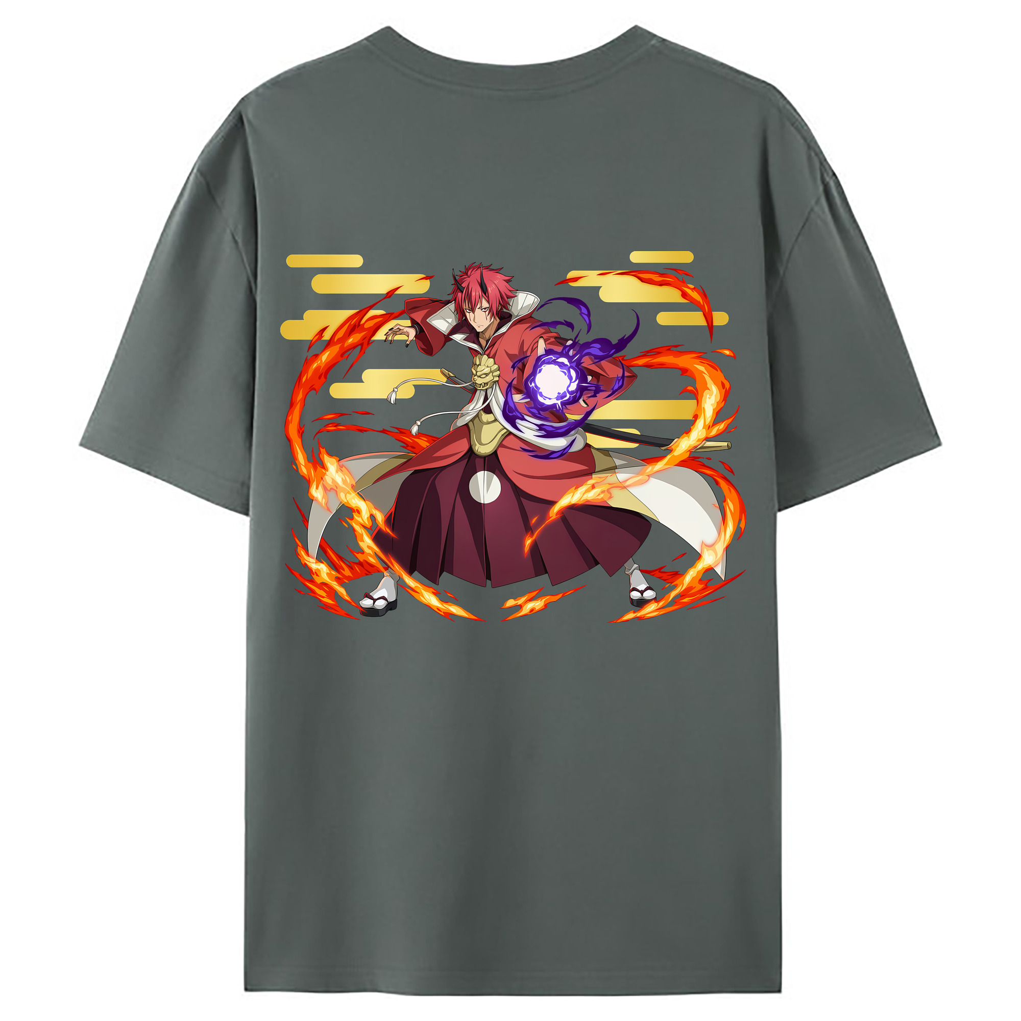 （画像用） 転スラ Regarding Reincarnated to Slime 綿100％ メンズ半袖Tシャツ（バックプリント） 通気性